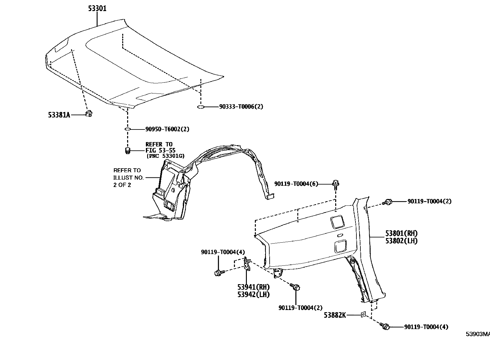Toyota HILUX 发动机盖和前翼子板 EPC diagram — 53903MA