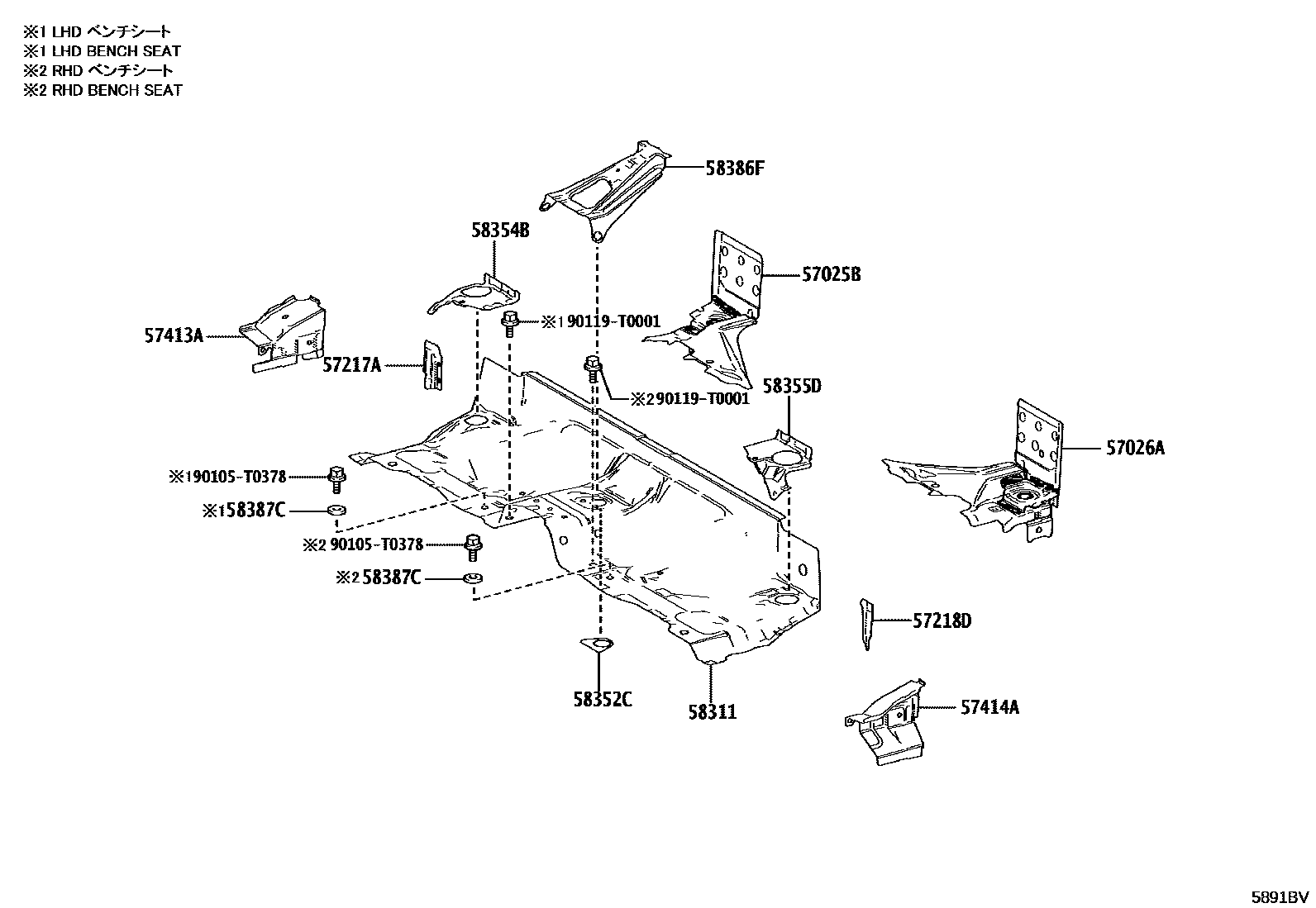 Toyota HILUX 后地板和后地板梁 EPC diagram — 5891BV