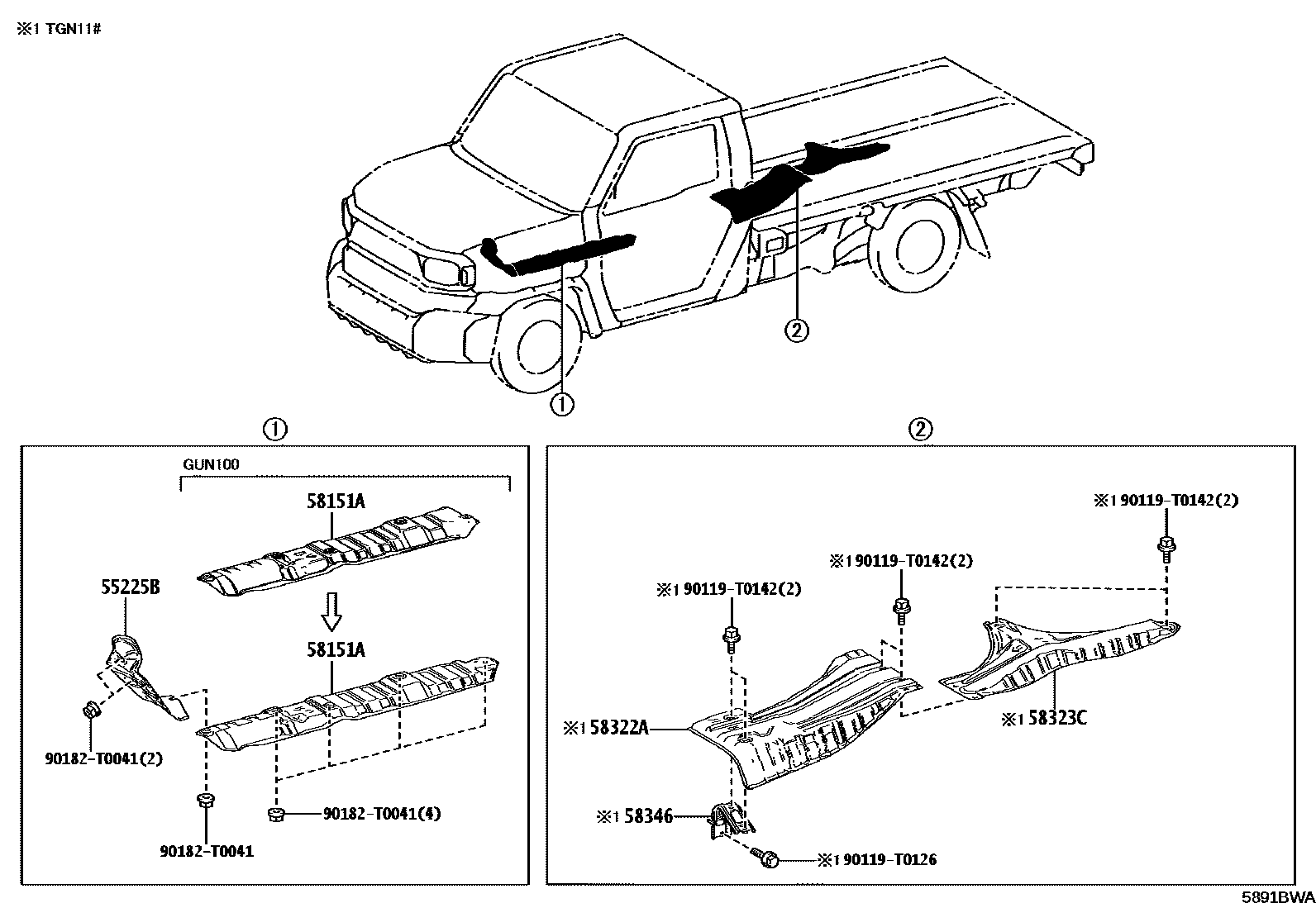 Toyota HILUX 地板隔热垫 EPC diagram — 5891BWA