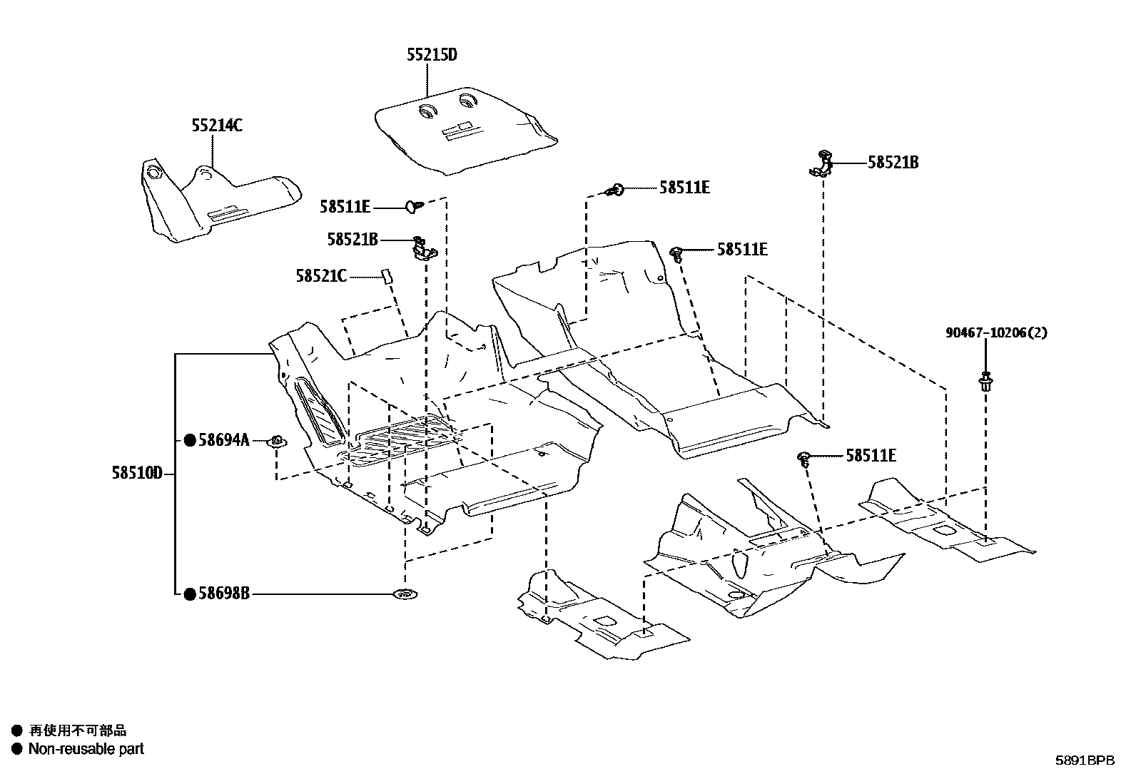 Toyota HILUX 地板垫和消声垫 EPC diagram — 5891BPB