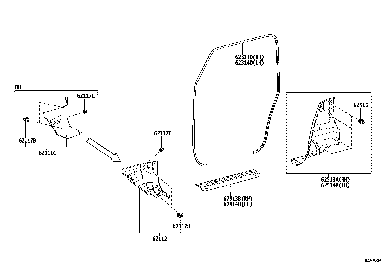 Toyota HILUX 车内装饰板 EPC diagram — 64588E