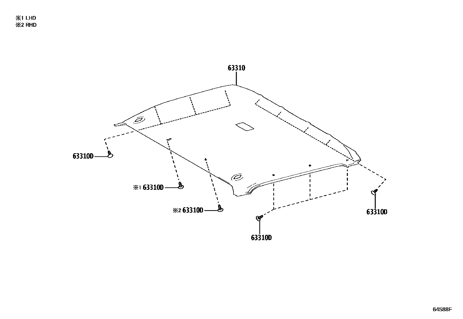 Toyota HILUX 车顶内衬和消声垫 EPC diagram — 64588F