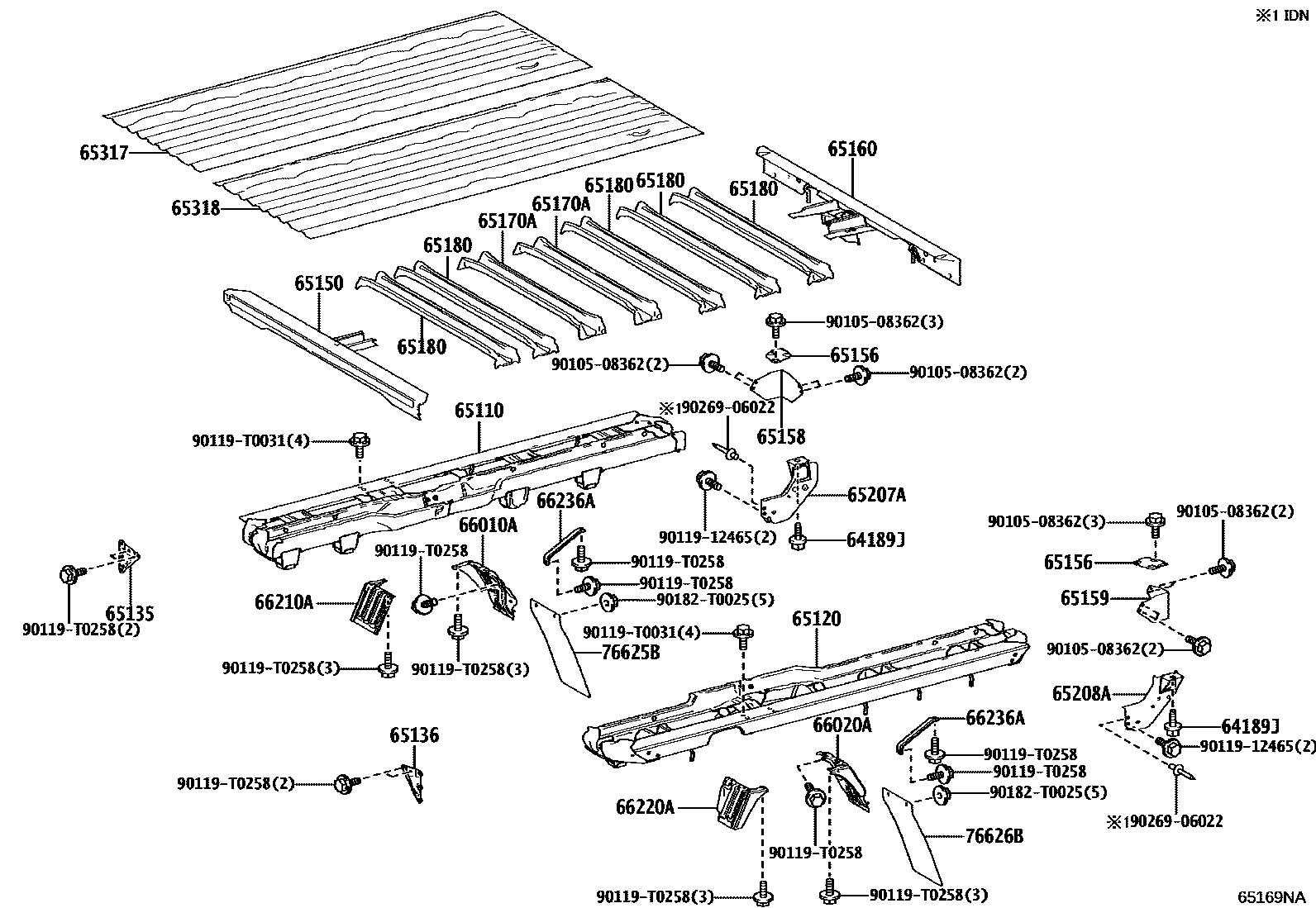 Toyota HILUX 后车身地板和翼子板 EPC diagram — 65169NA