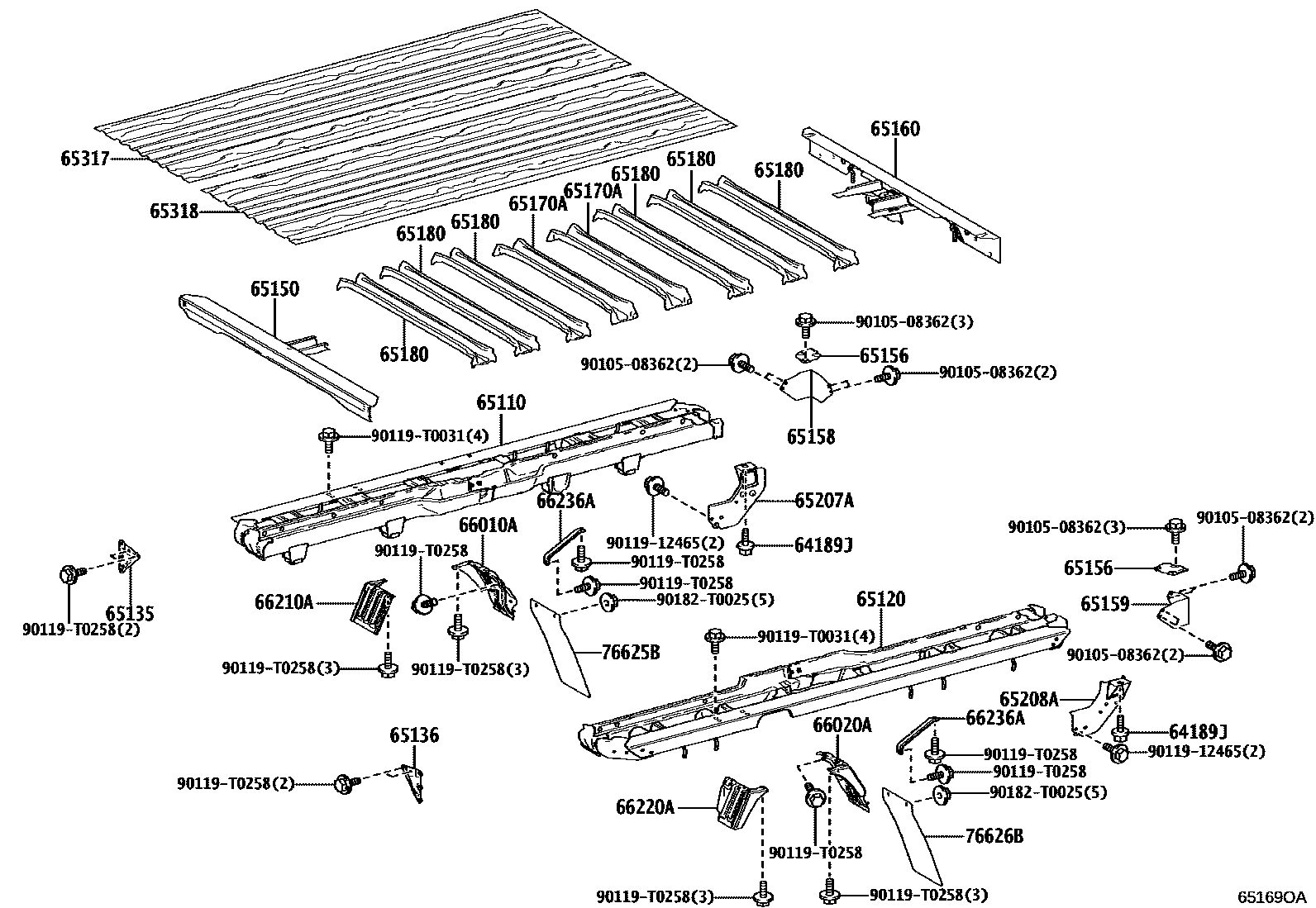 Toyota HILUX 后车身地板和翼子板 EPC diagram — 65169OA