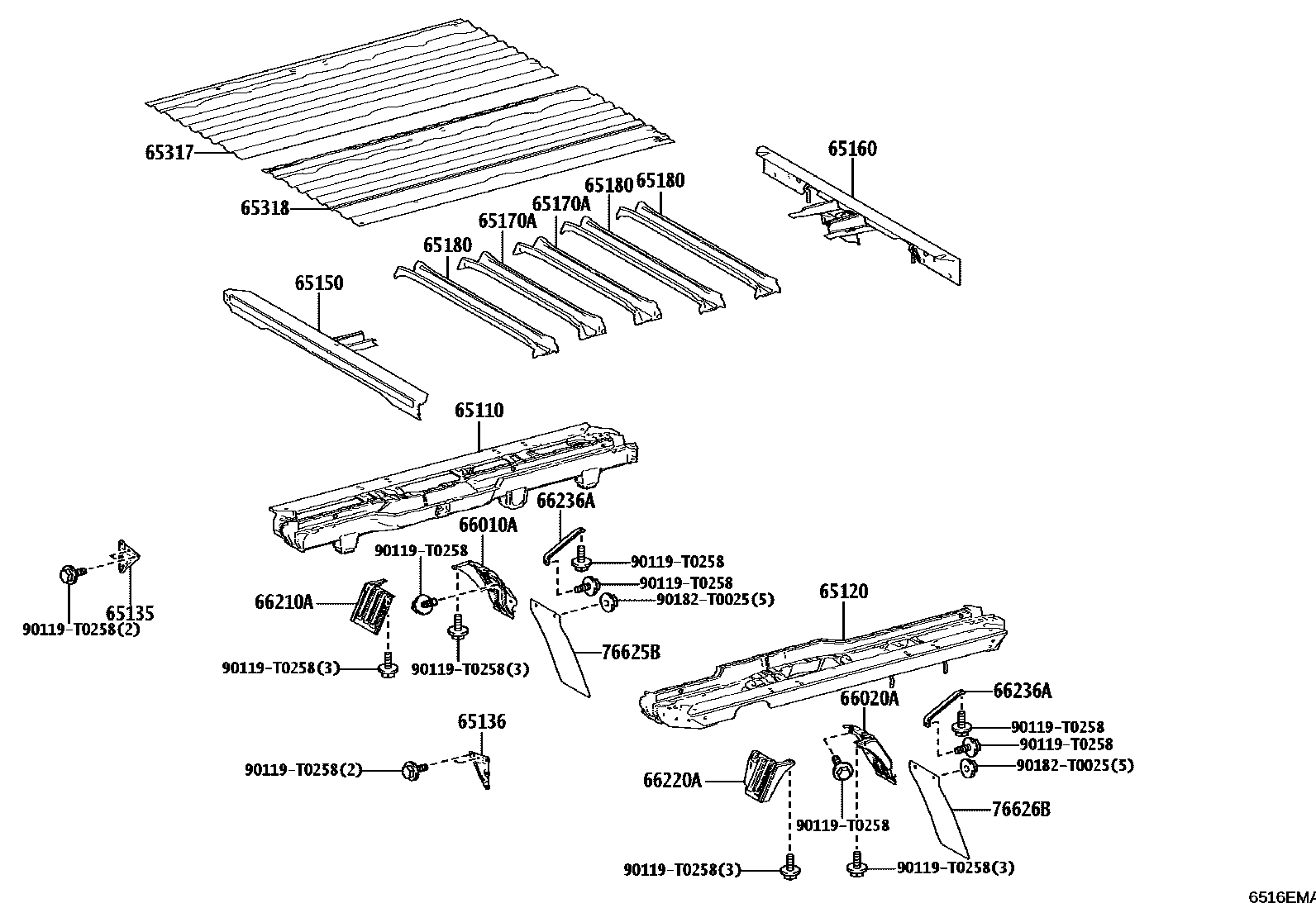 Toyota HILUX 后车身地板和翼子板 EPC diagram — 6516EMA