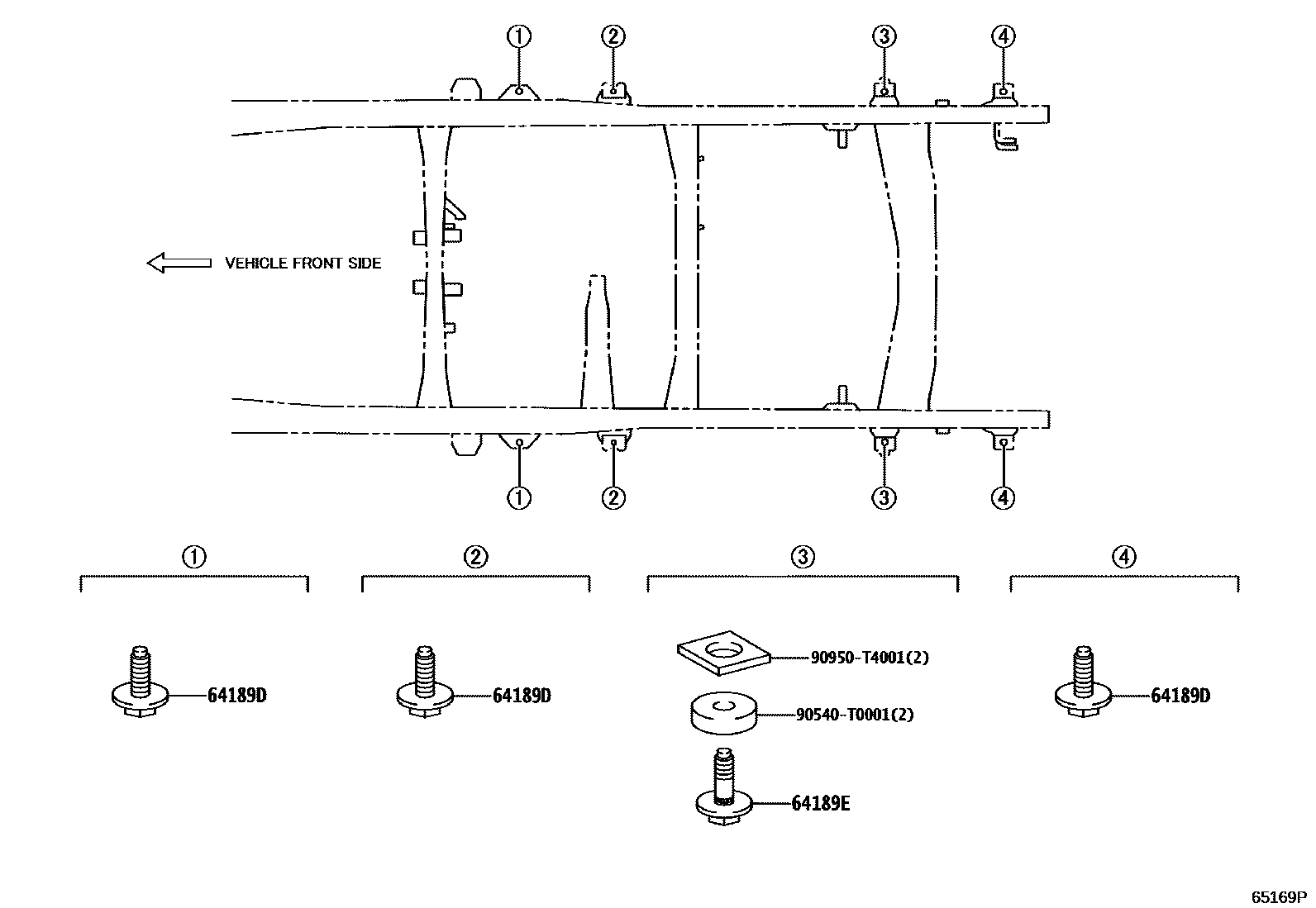 Toyota HILUX 后车身悬置 EPC diagram — 65169P