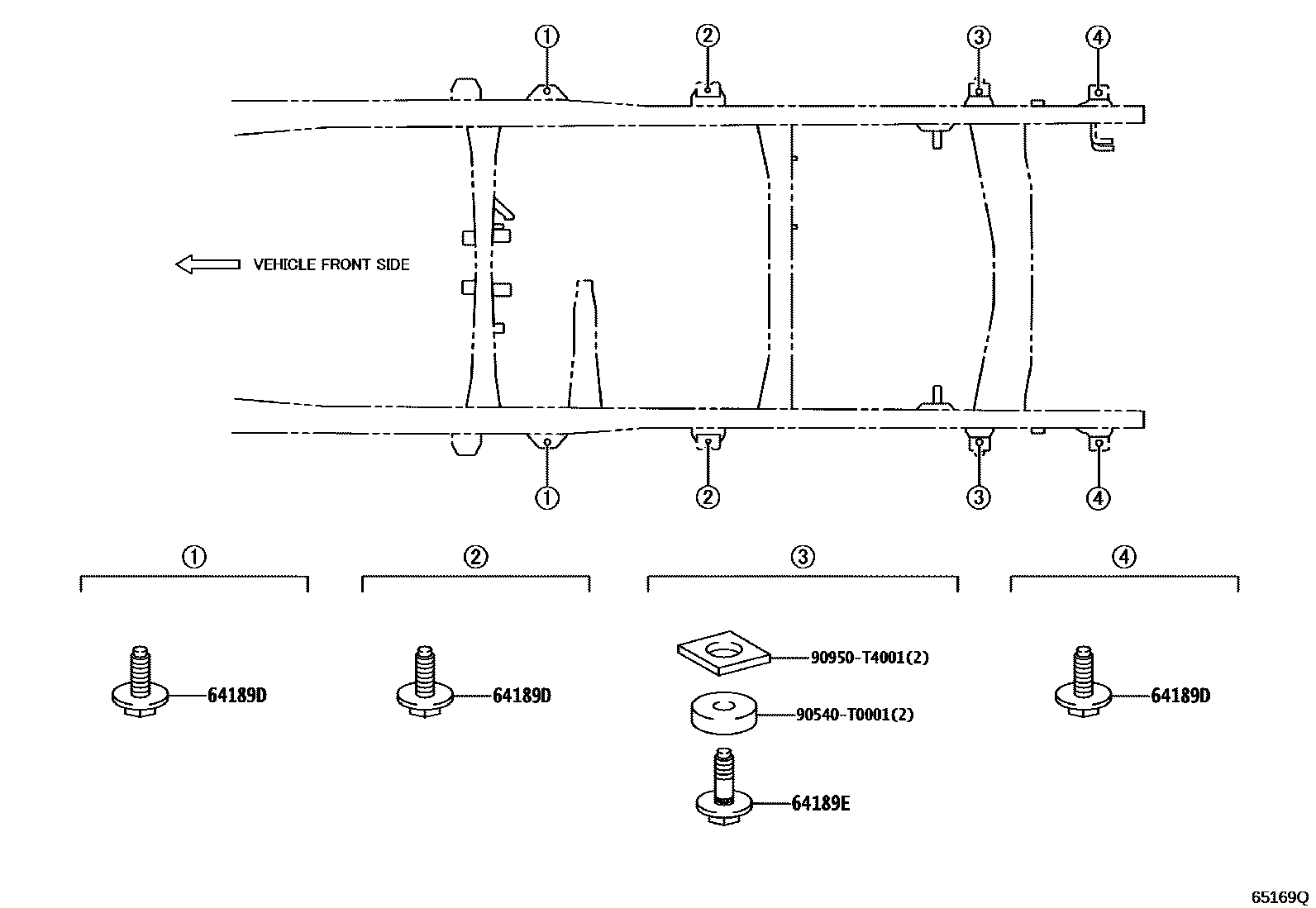 Toyota HILUX 后车身悬置 EPC diagram — 65169Q