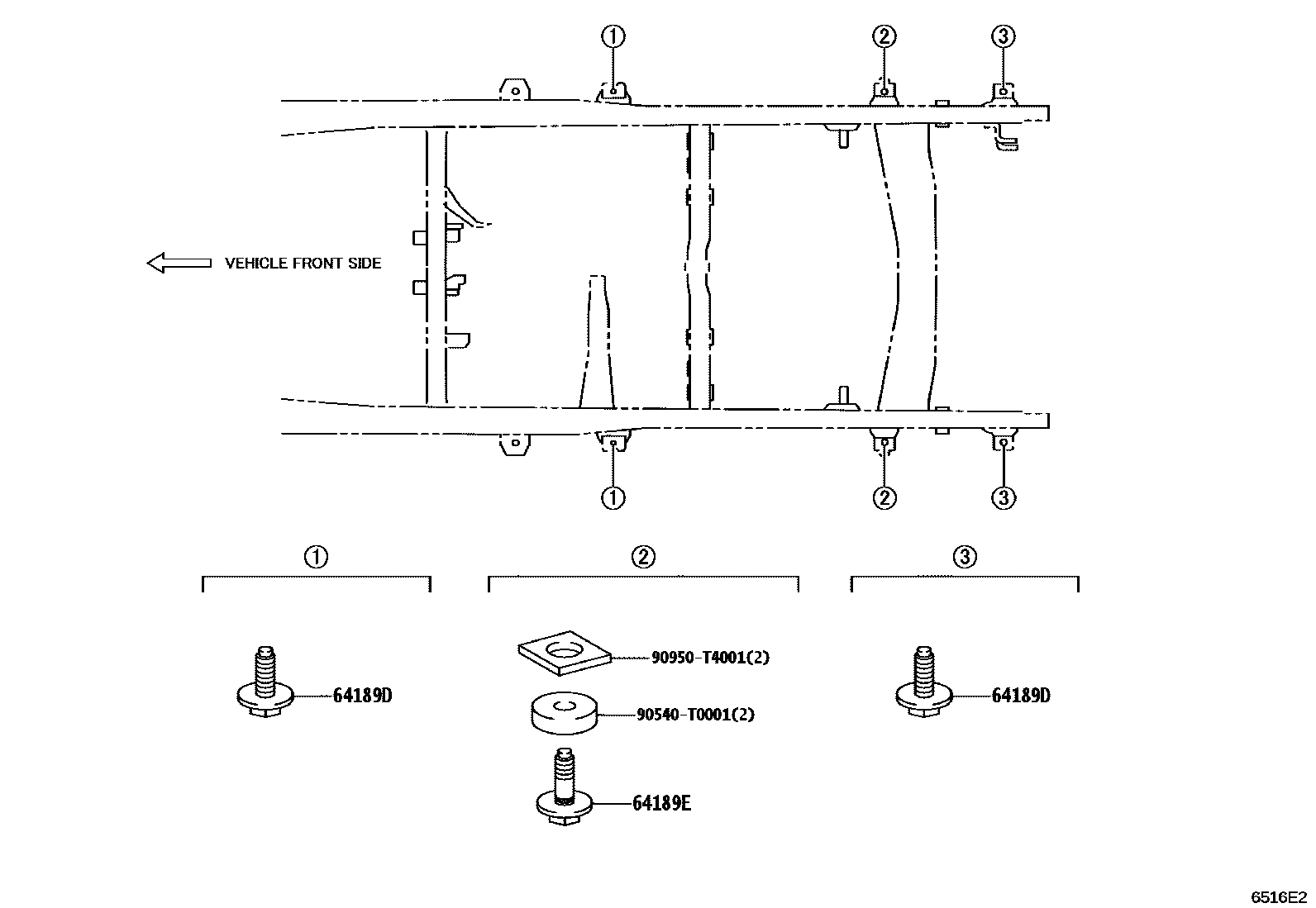 Toyota HILUX 后车身悬置 EPC diagram — 6516E2