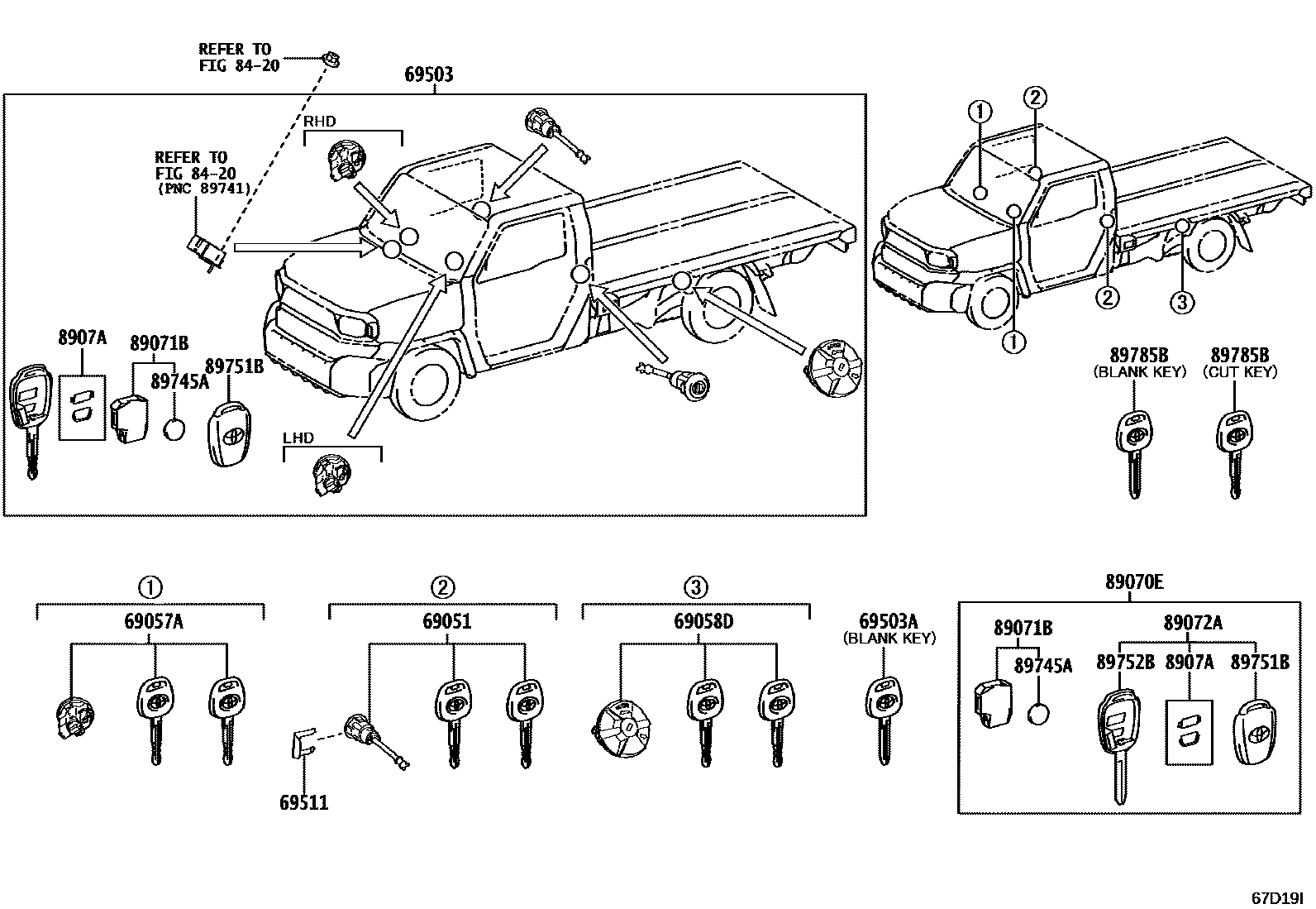 Toyota HILUX 锁芯组件 EPC diagram — 67D19I