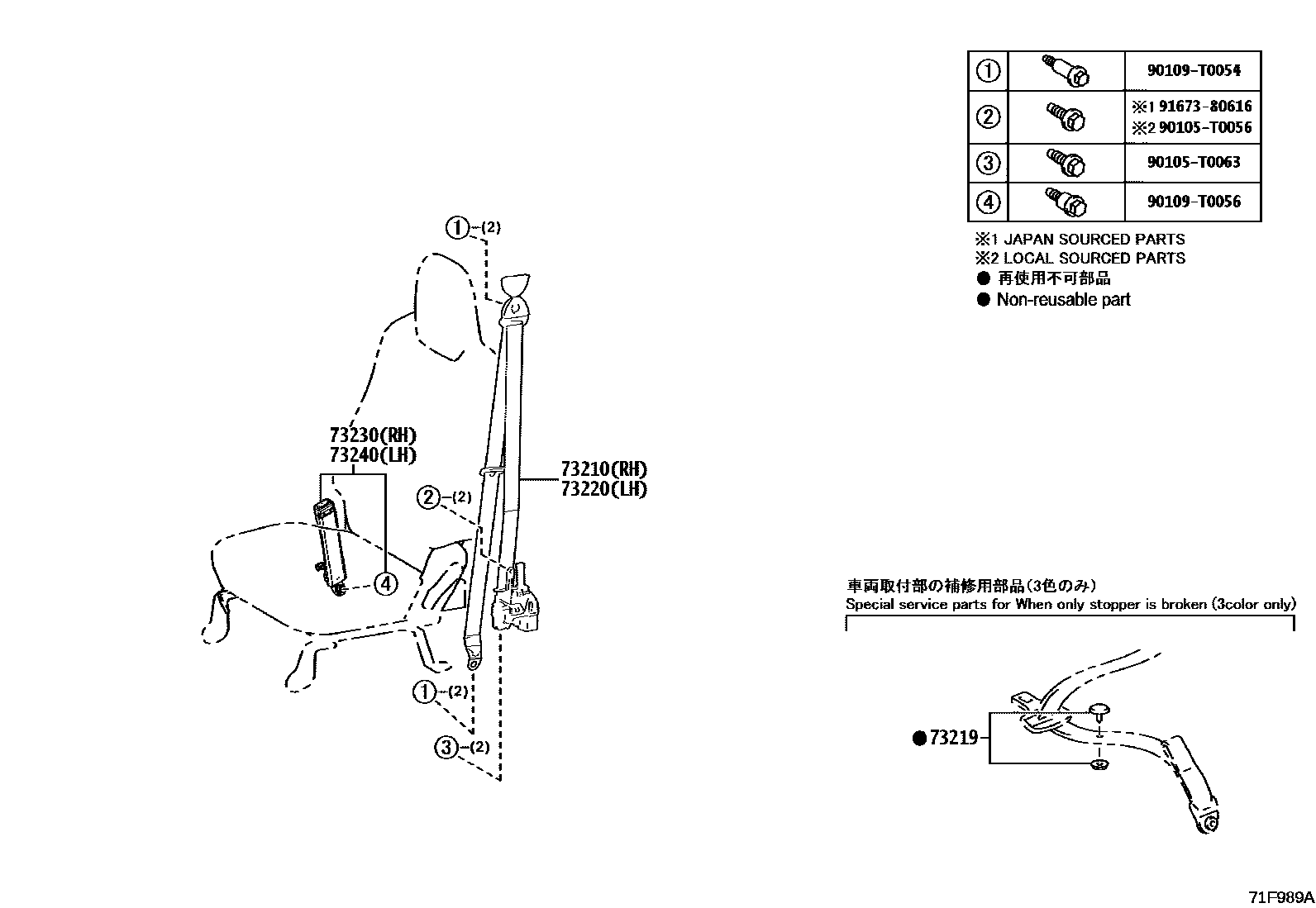 Toyota HILUX seat belt EPC diagram — 71F989A