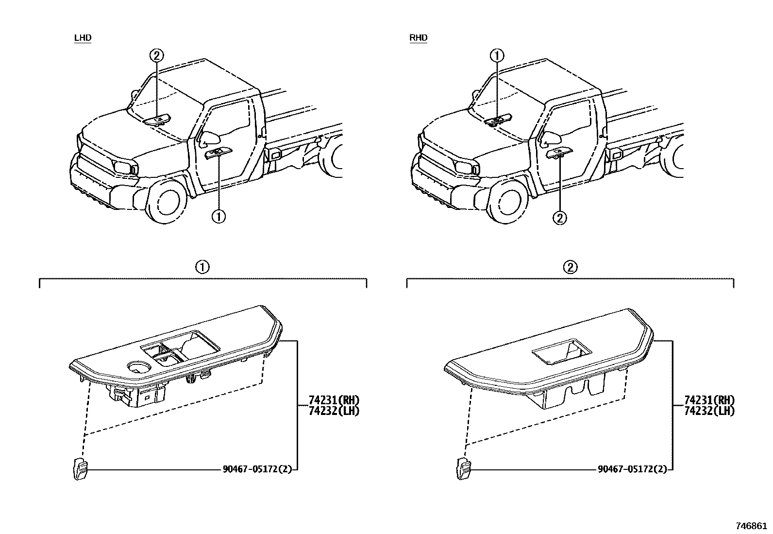 Toyota HILUX 扶手和遮阳板 EPC diagram — 746861