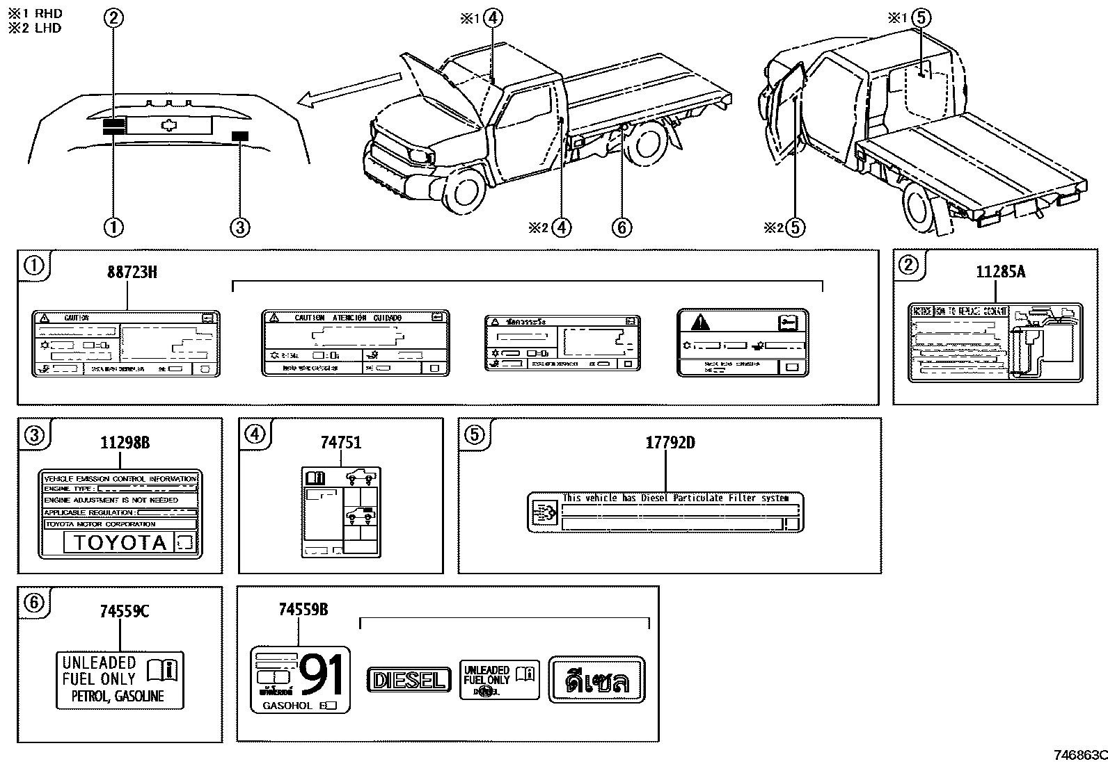 Toyota HILUX warning nameplate EPC diagram — 746863C