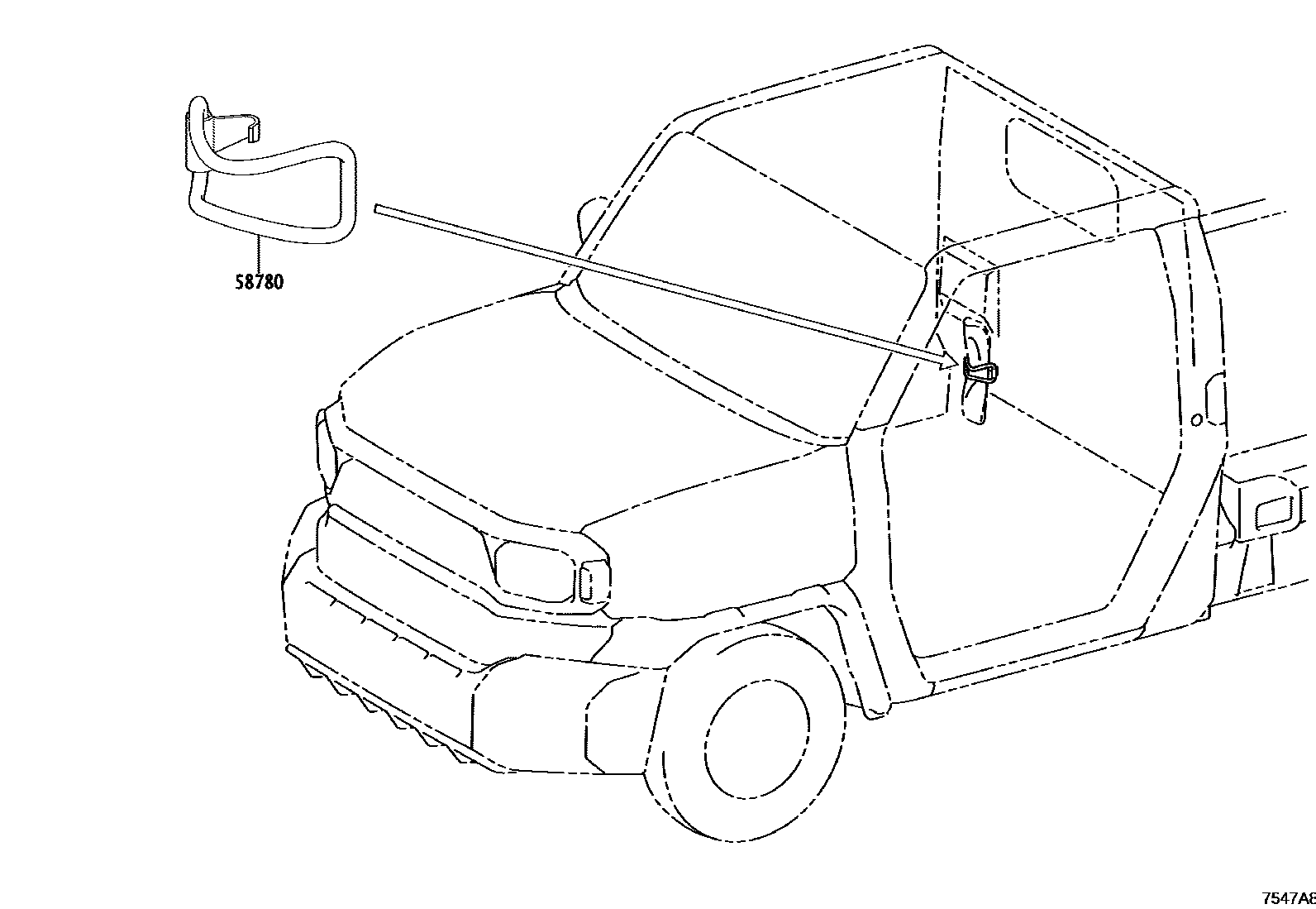 Toyota HILUX 工具箱和牌照支架 EPC diagram — 7547A8