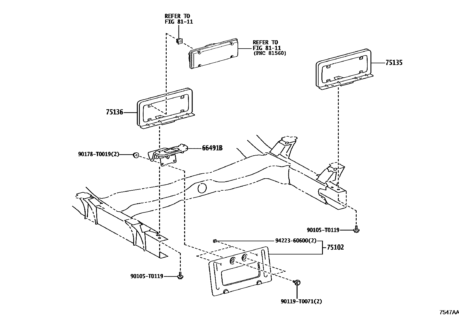 Toyota HILUX 工具箱和牌照支架 EPC diagram — 7547AA
