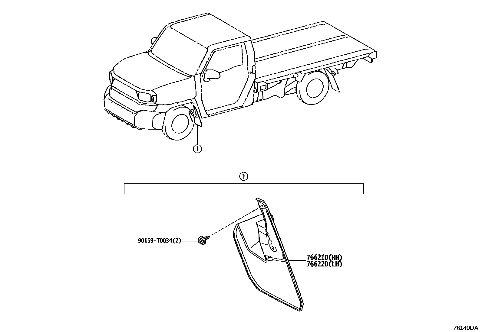 Toyota HILUX 扰流板和侧挡泥板 EPC diagram — 76140DA