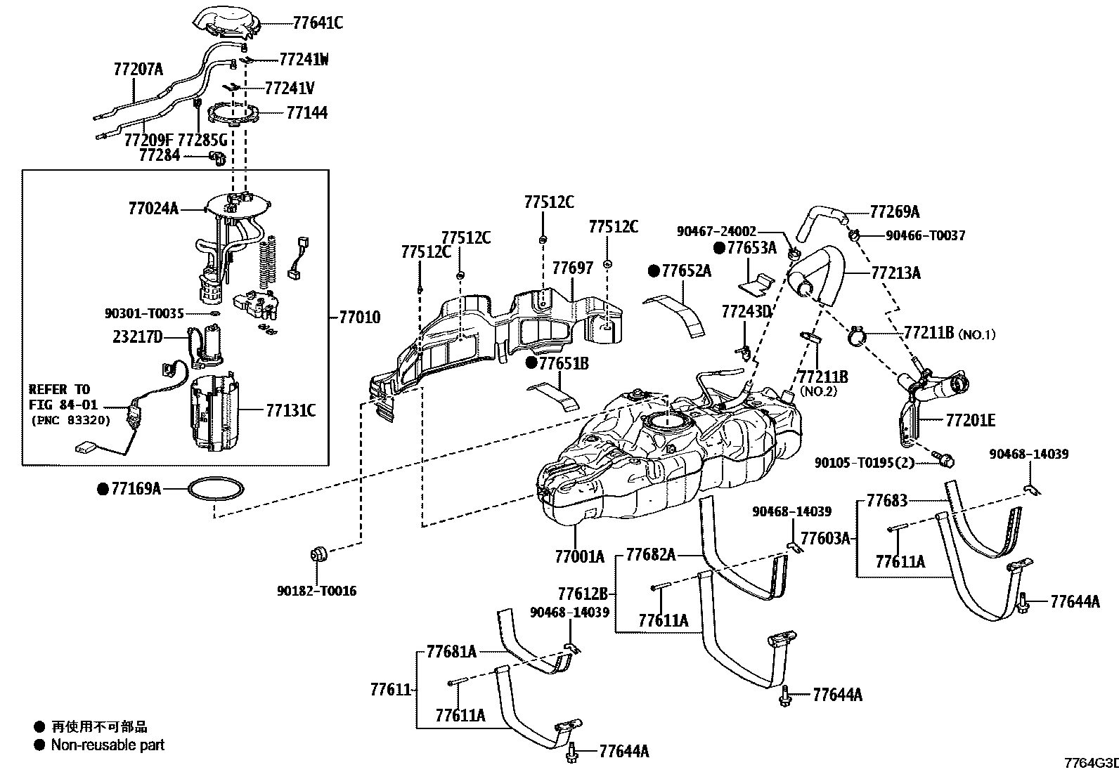 Toyota HILUX 燃油箱和燃油管 EPC diagram — 7764G3D