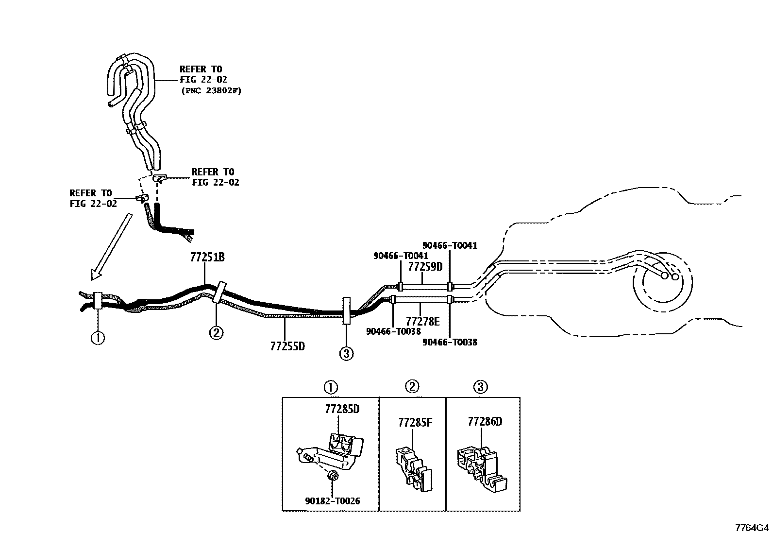 Toyota HILUX 燃油箱和燃油管 EPC diagram — 7764G4
