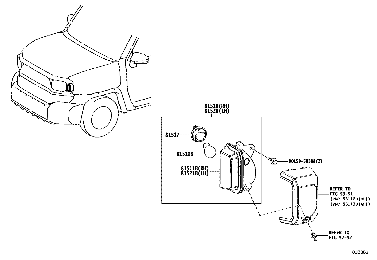 Toyota HILUX 前转向灯 EPC diagram — 81B881