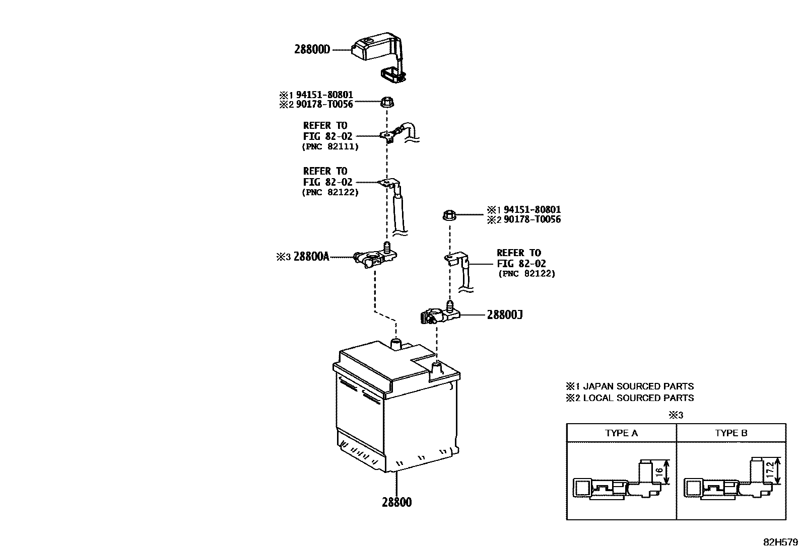 Toyota HILUX 蓄电池和蓄电池电缆 EPC diagram — 82H579
