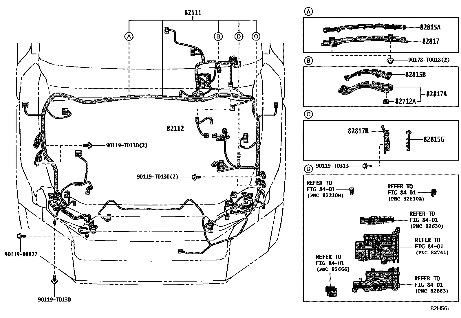 Toyota HILUX 线束和卡夹 EPC diagram — 82H56L