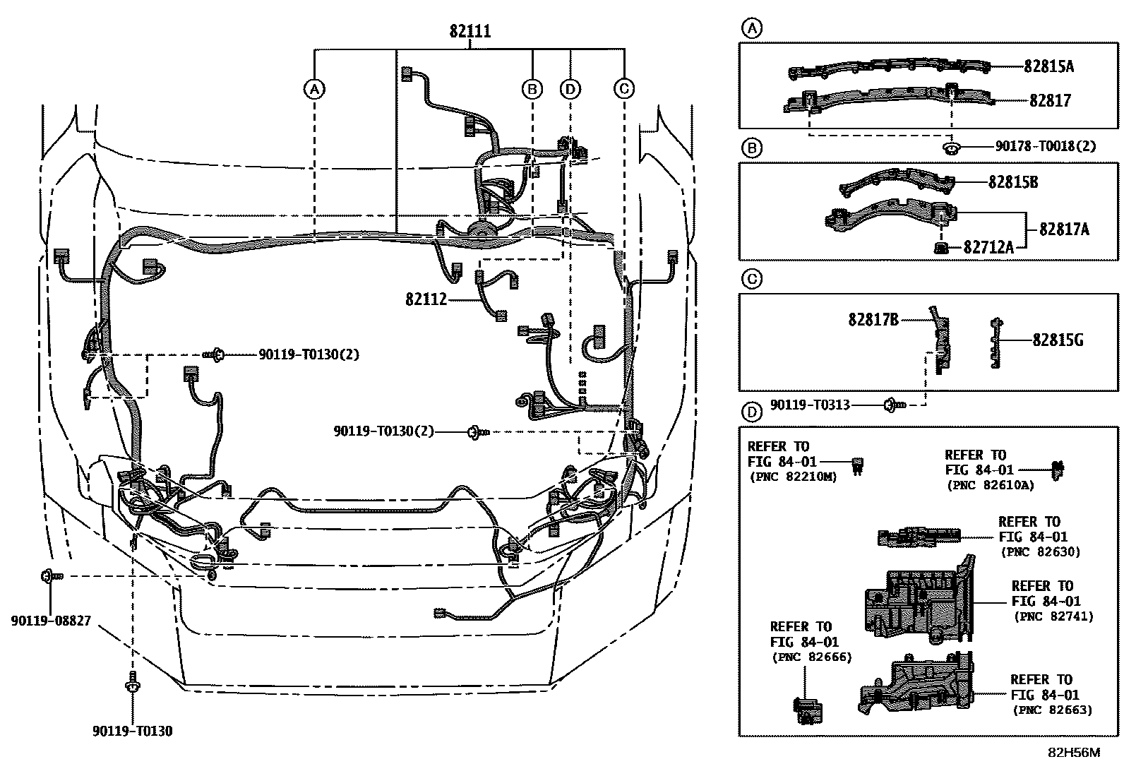 Toyota HILUX 线束和卡夹 EPC diagram — 82H56M