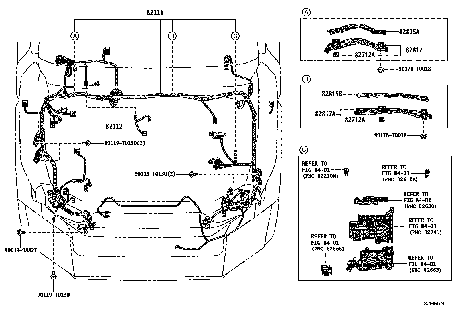 Toyota HILUX 线束和卡夹 EPC diagram — 82H56N
