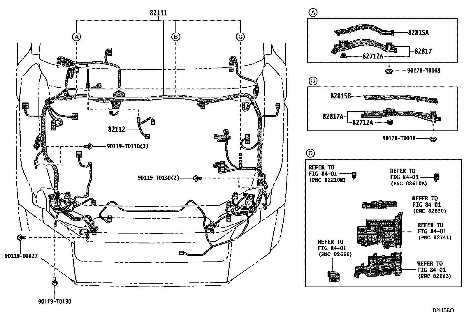 Toyota HILUX 线束和卡夹 EPC diagram — 82H56O