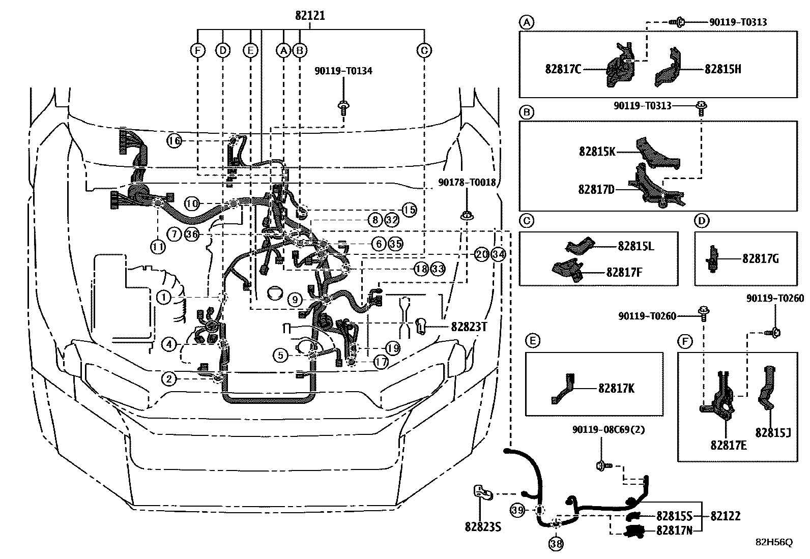 Toyota HILUX 线束和卡夹 EPC diagram — 82H56Q