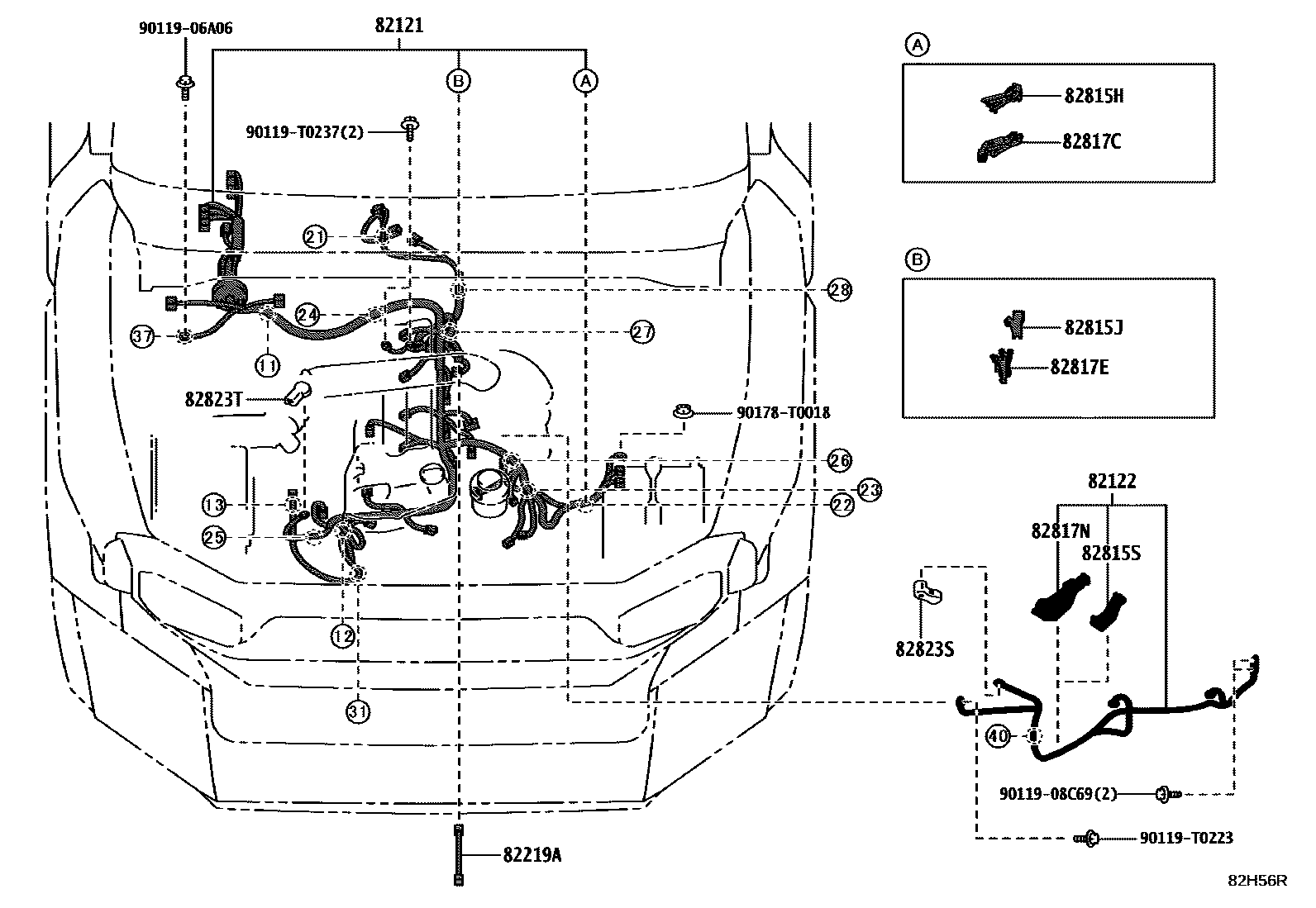 Toyota HILUX 线束和卡夹 EPC diagram — 82H56R