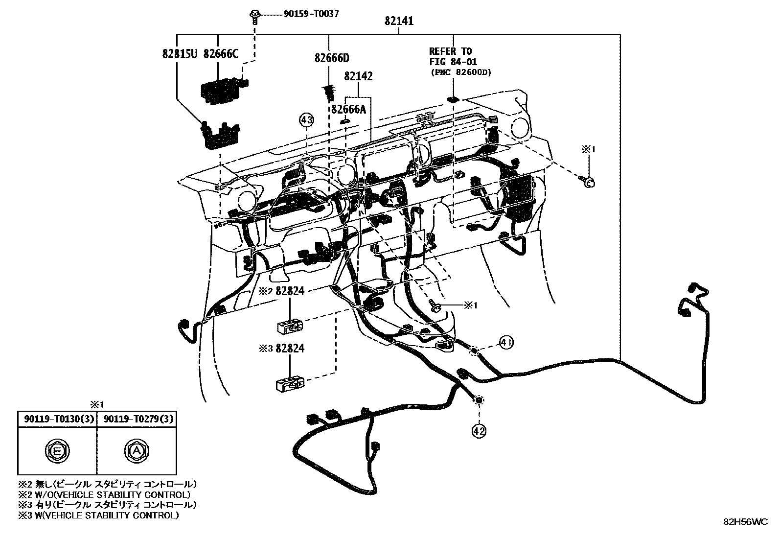 Toyota HILUX 线束和卡夹 EPC diagram — 82H56WC
