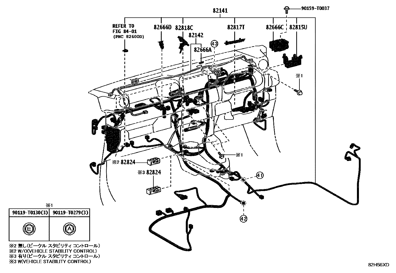 Toyota HILUX 线束和卡夹 EPC diagram — 82H56XD