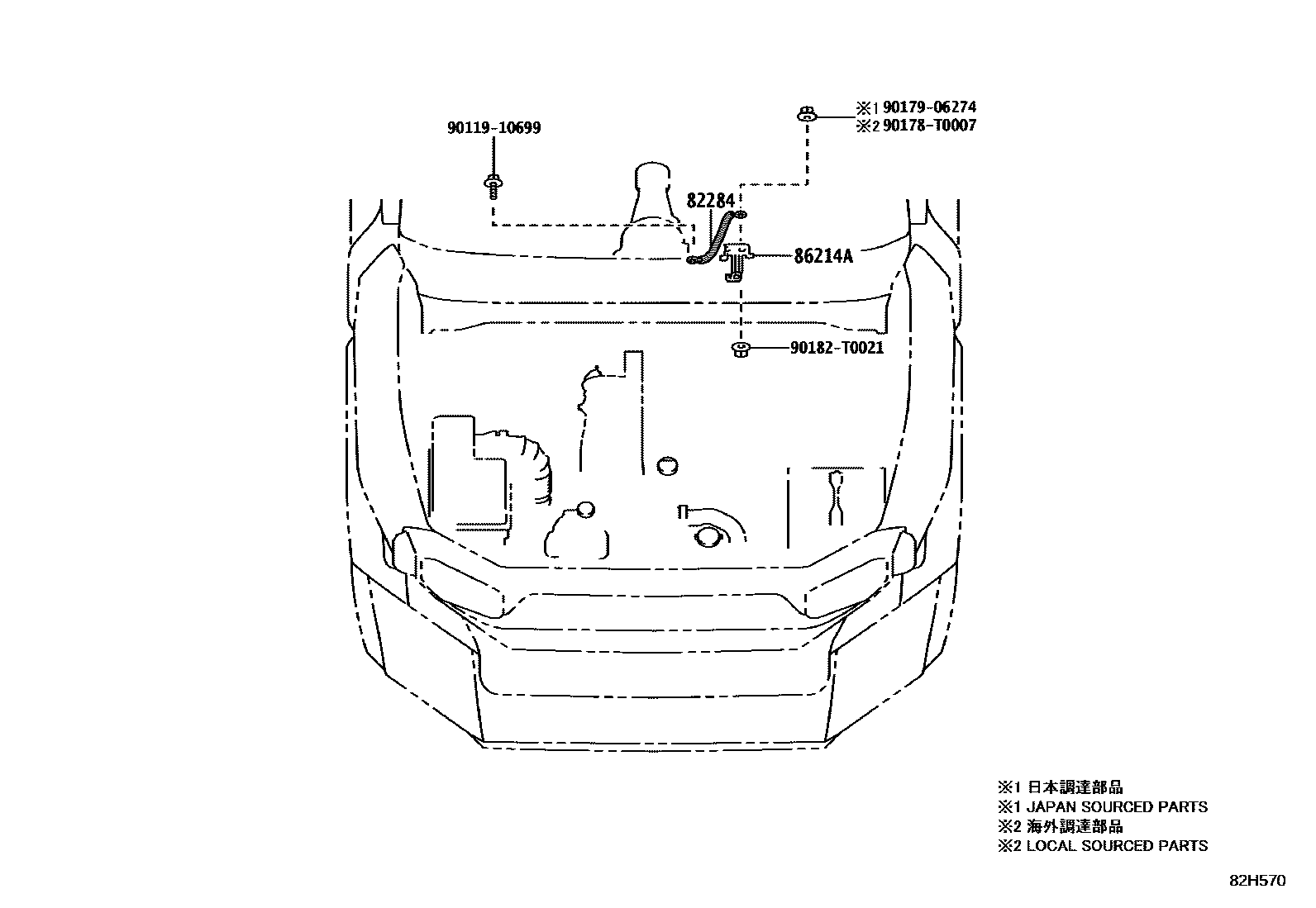 Toyota HILUX 线束和卡夹 EPC diagram — 82H570