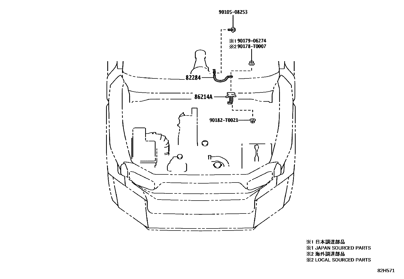 Toyota HILUX 线束和卡夹 EPC diagram — 82H571