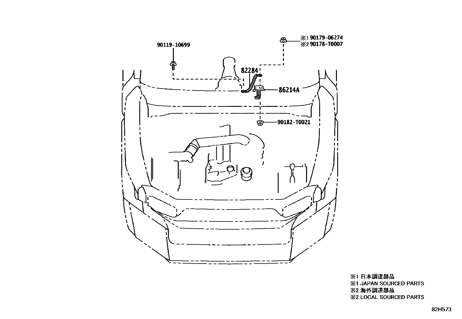 Toyota HILUX 线束和卡夹 EPC diagram — 82H573