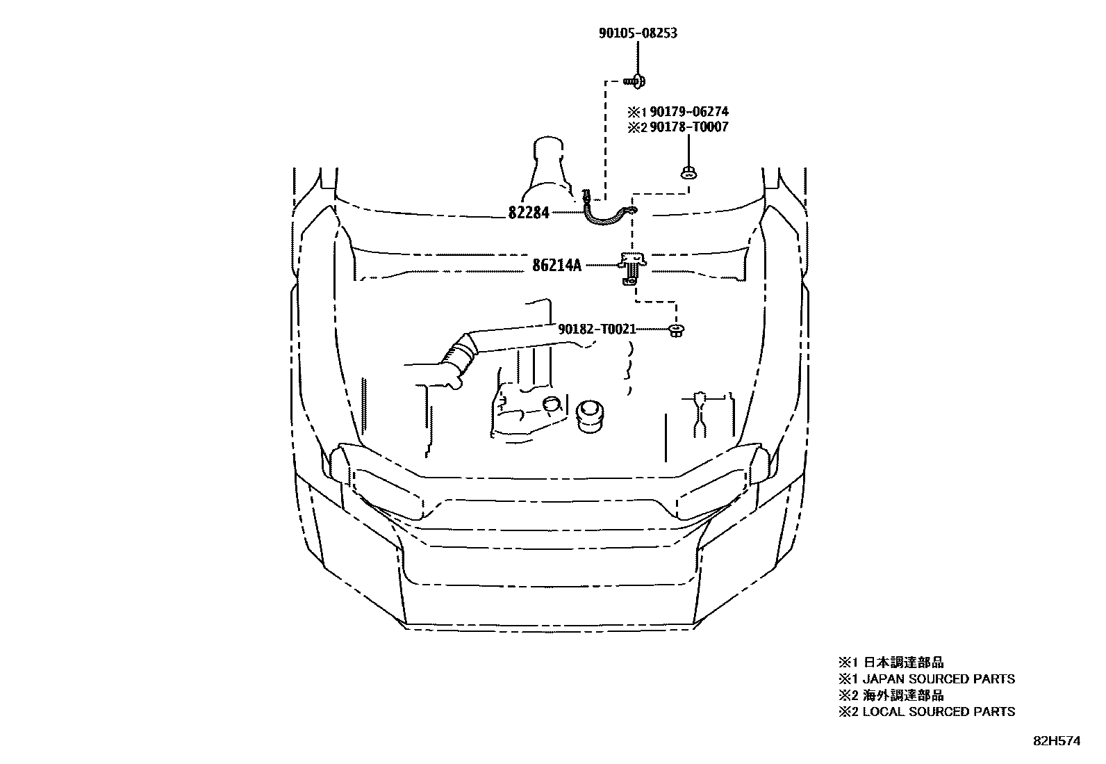 Toyota HILUX 线束和卡夹 EPC diagram — 82H574