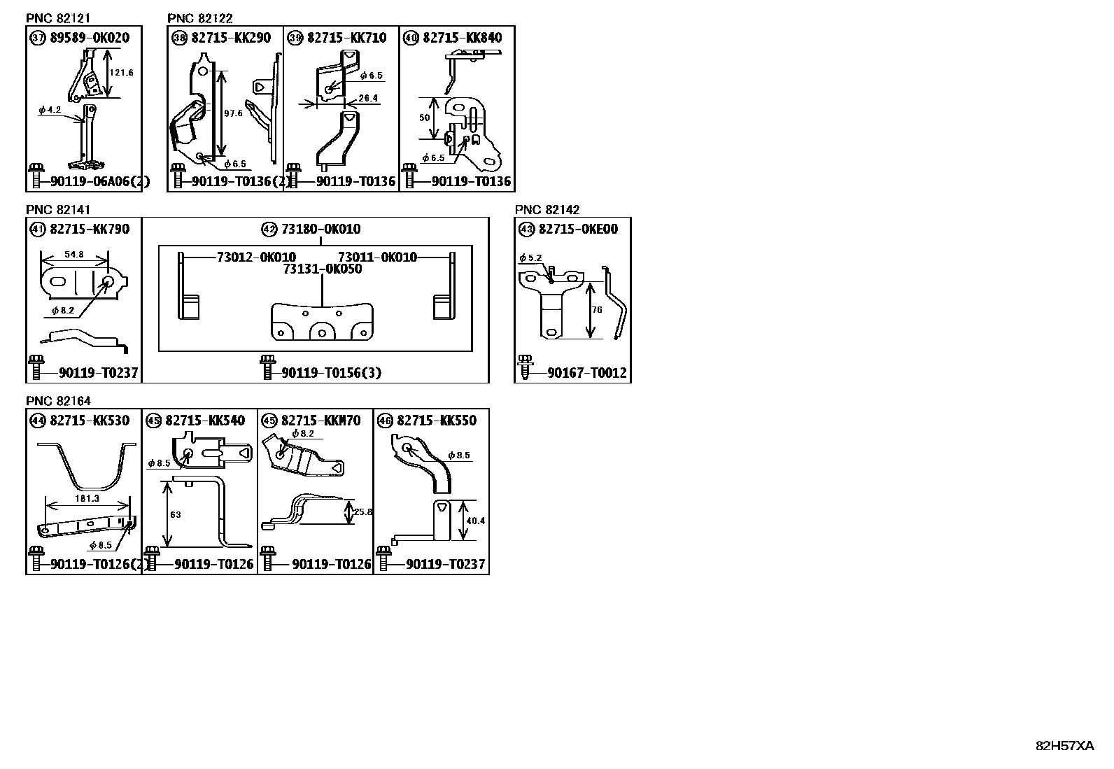 Toyota HILUX 线束和卡夹 EPC diagram — 82H57XA