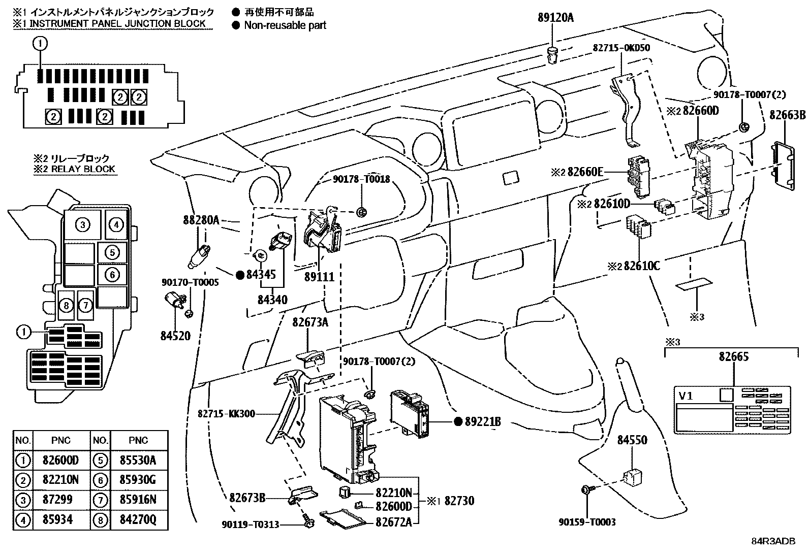 Toyota HILUX 开关和继电器和ECU EPC diagram — 84R3ADB