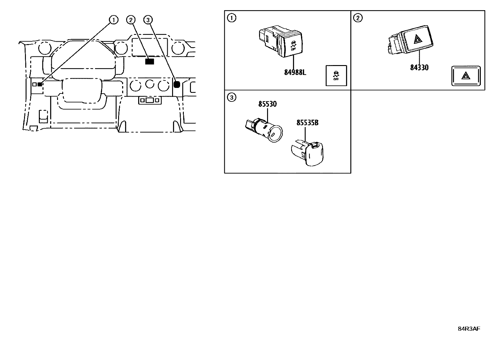 Toyota HILUX 开关和继电器和ECU EPC diagram — 84R3AF