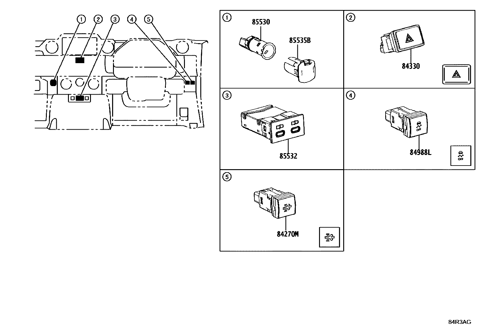 Toyota HILUX 开关和继电器和ECU EPC diagram — 84R3AG