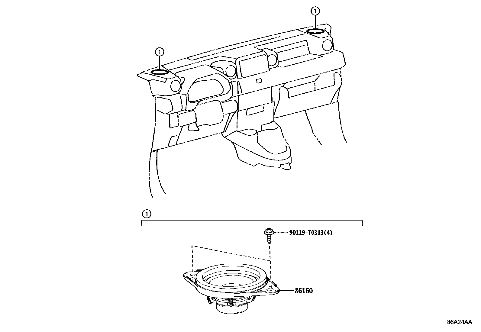 Toyota HILUX 扬声器 EPC diagram — 86A24AA