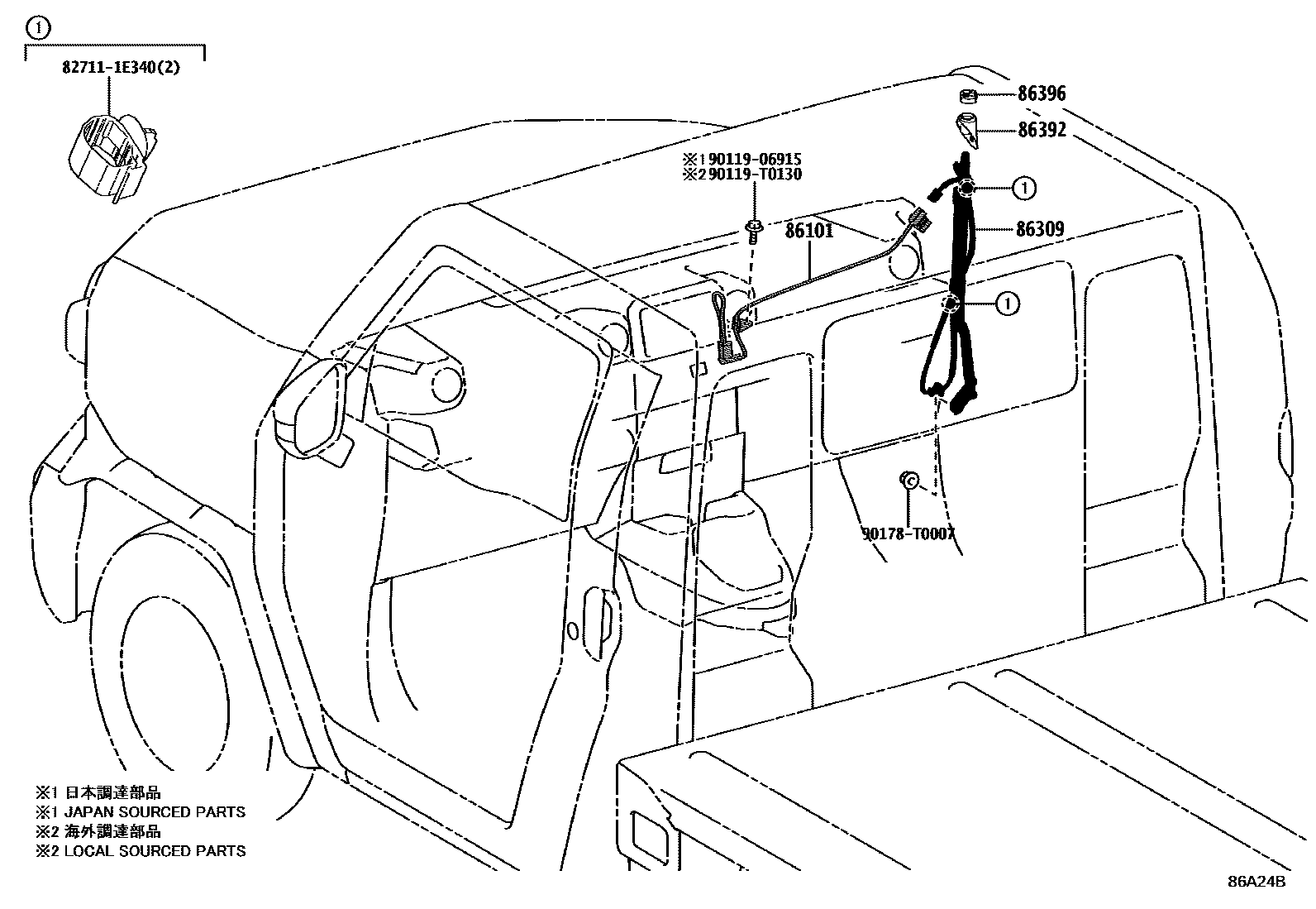 Toyota HILUX antenna EPC diagram — 86A24B