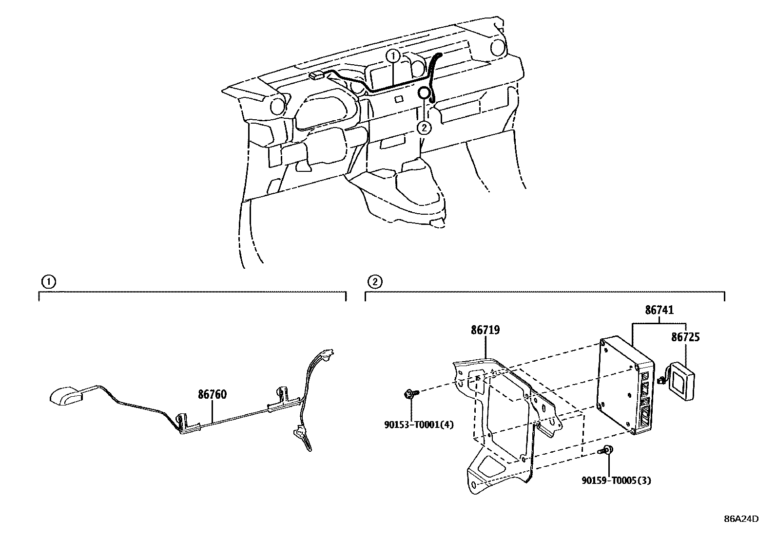 Toyota HILUX 车载电话和呼救装置 EPC diagram — 86A24D