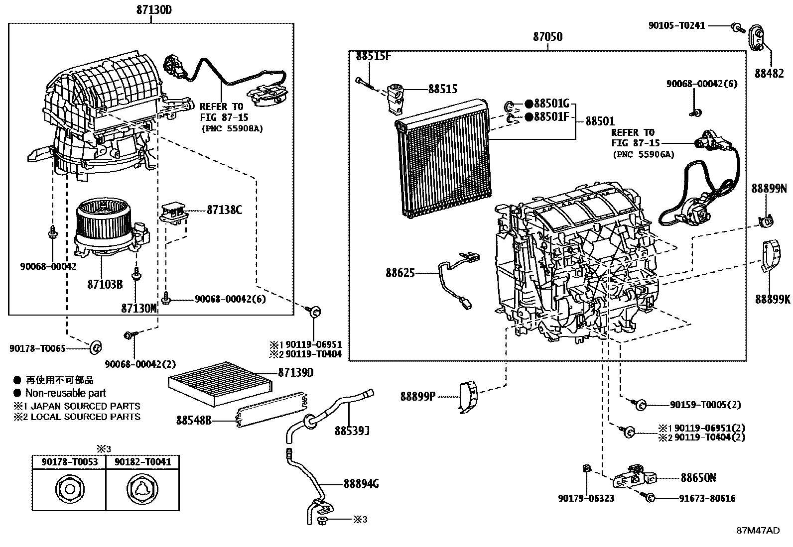 Toyota HILUX 暖风和空调系统 - 冷却器组件 EPC diagram — 87M47AD