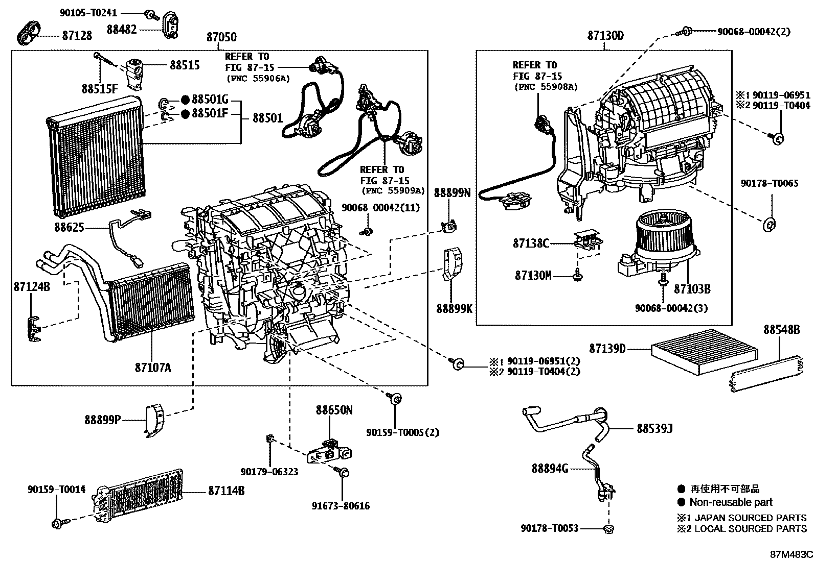 Toyota HILUX 暖风和空调系统 - 冷却器组件 EPC diagram — 87M483C