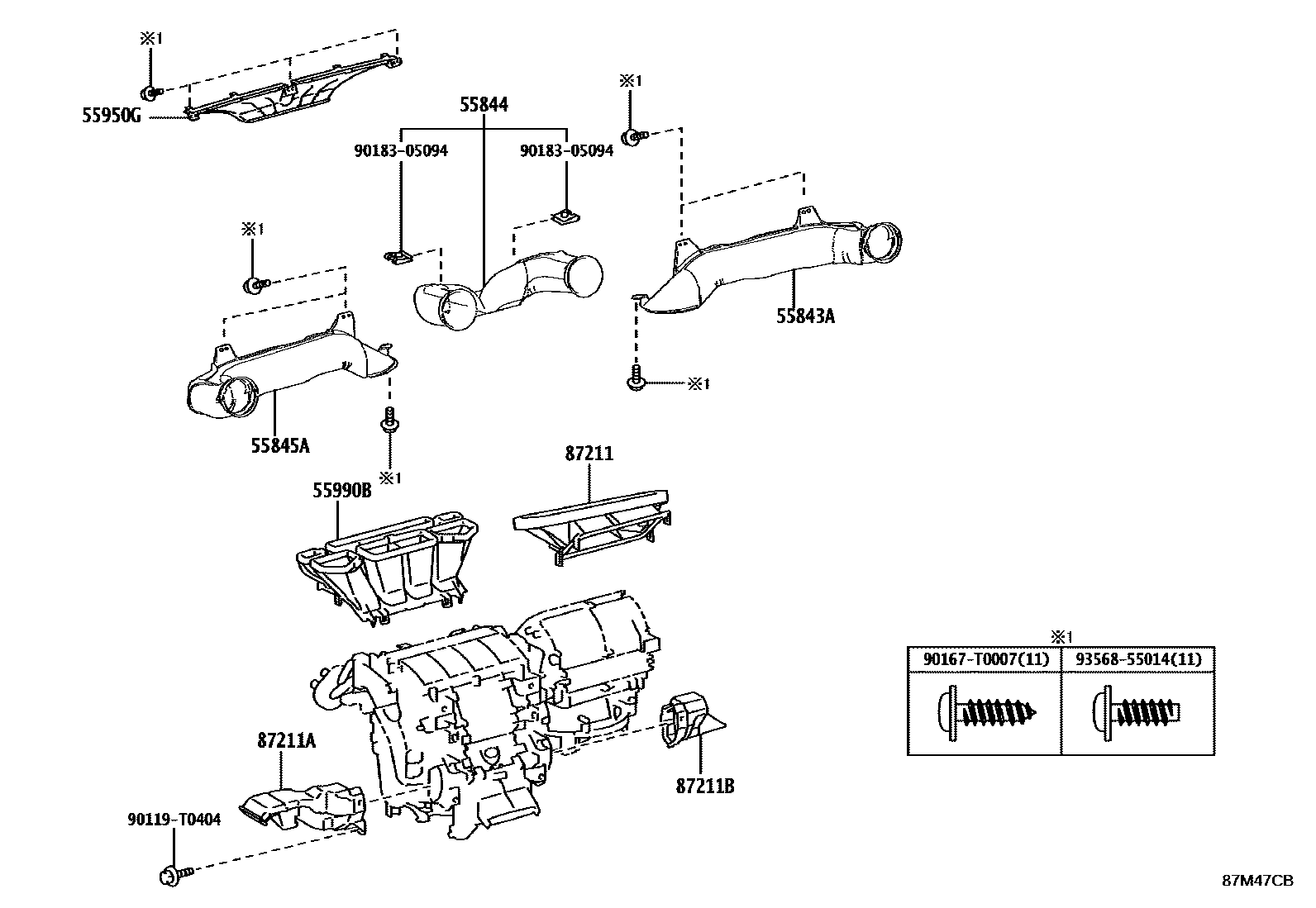 Toyota HILUX 暖风和空调系统 - 控制器和风管 EPC diagram — 87M47CB