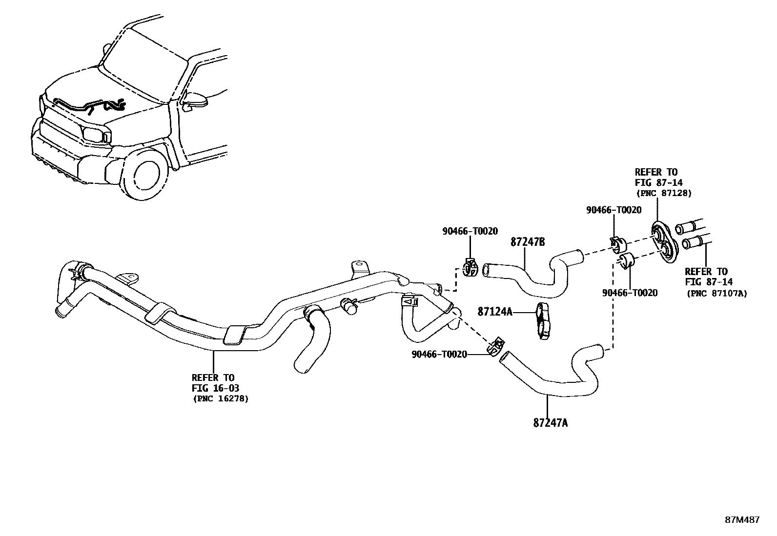 Toyota HILUX 暖风和空调系统 - 水管 EPC diagram — 87M487