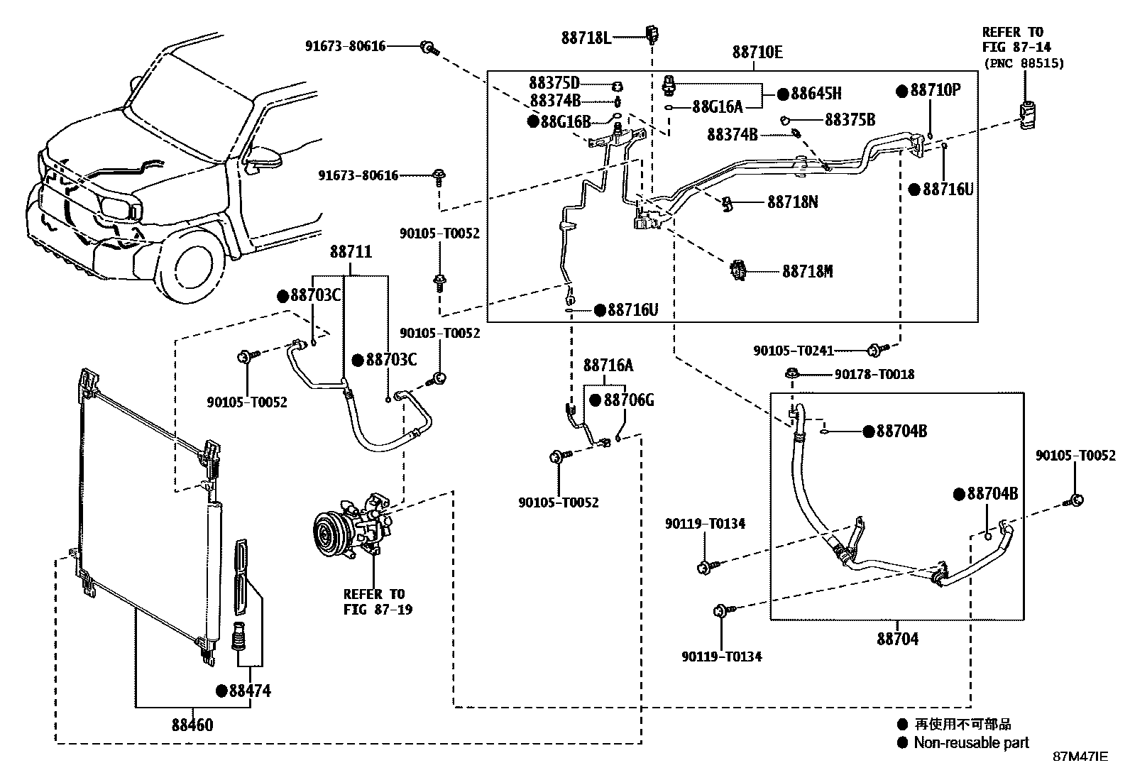 Toyota HILUX Heating & Air Conditioning - Cooler Piping EPC diagram — 87M47IE