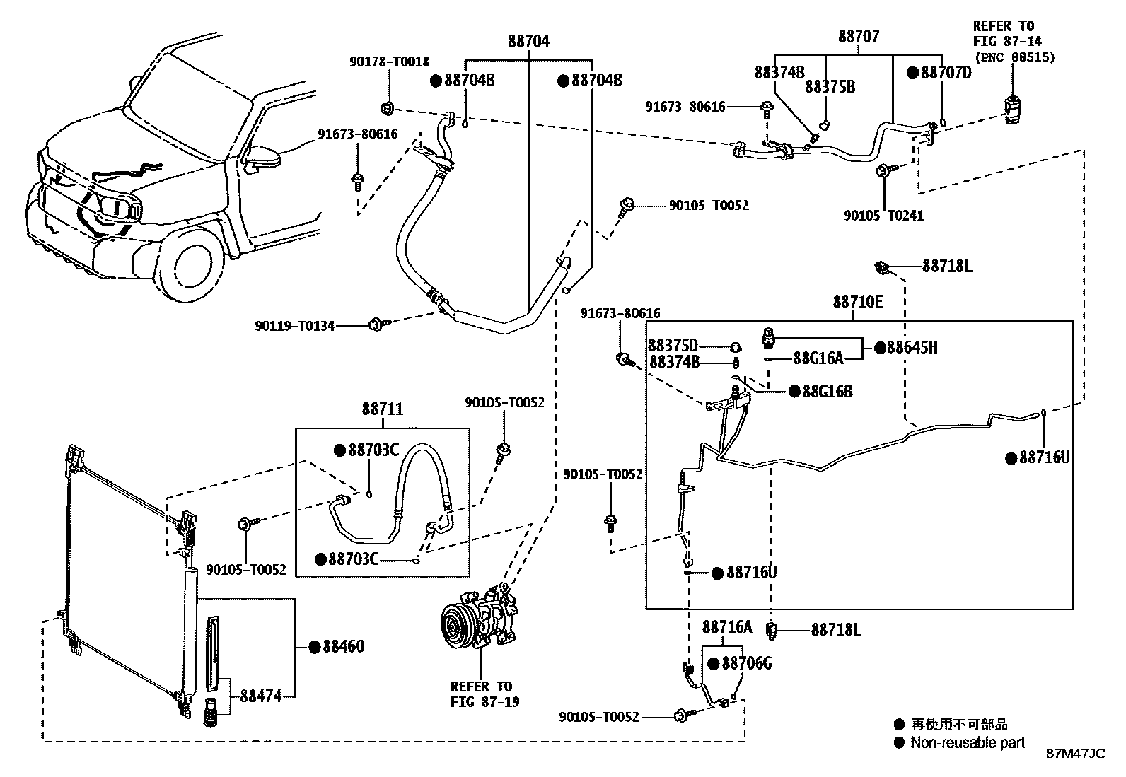 Toyota HILUX Heating & Air Conditioning - Cooler Piping EPC diagram — 87M47JC