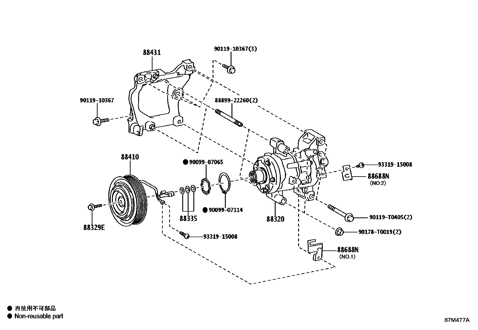Toyota HILUX Heating & Air Conditioning - Compressor EPC diagram — 87M477A
