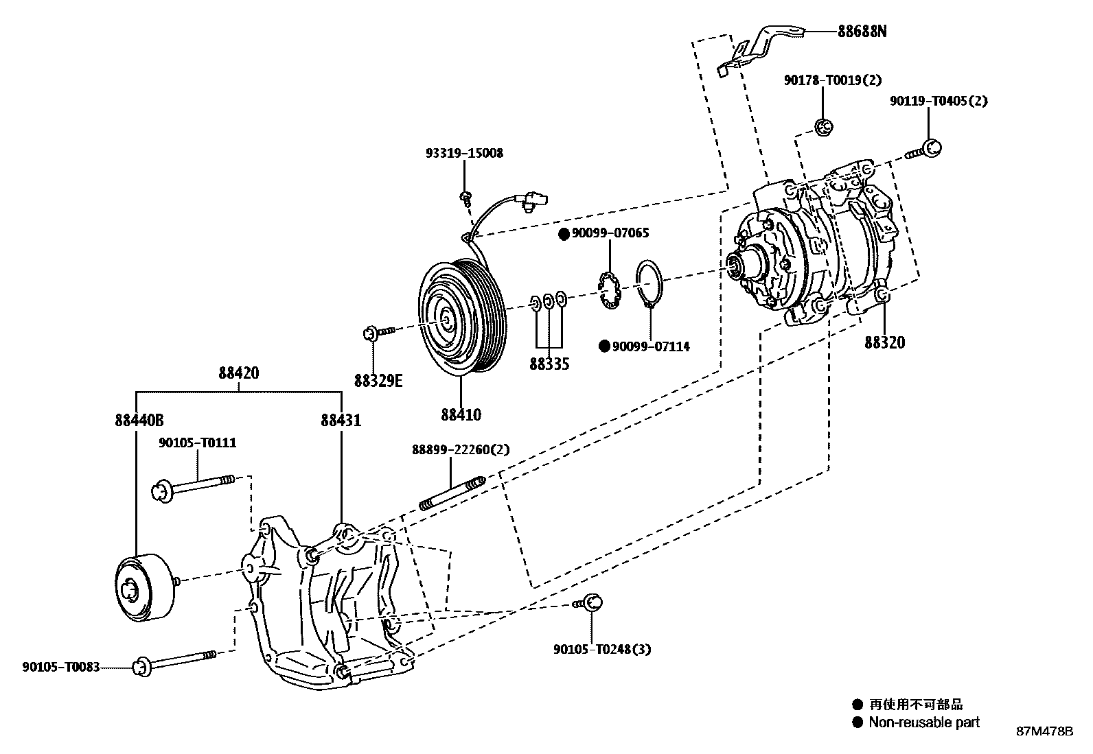 Toyota HILUX Heating & Air Conditioning - Compressor EPC diagram — 87M478B